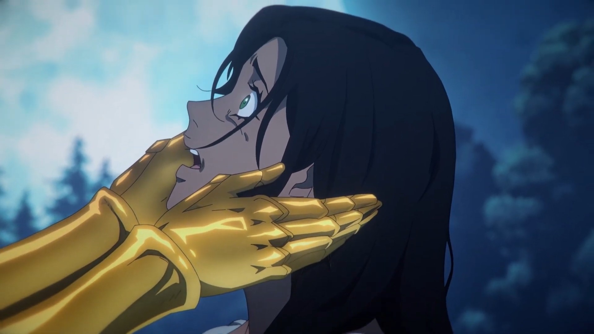 Revolutionist's daughter's face held by the vampire queen