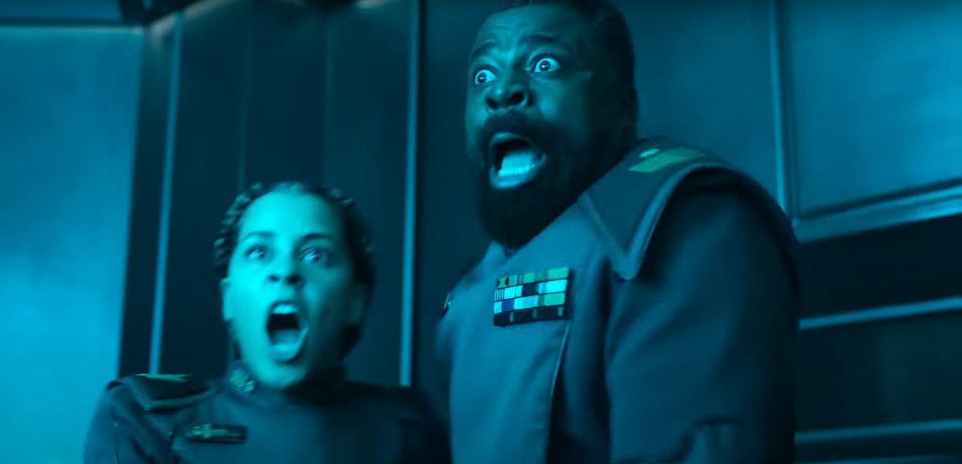 General and daughter with expressions of fear